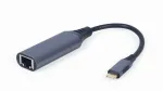 Tinklo adapteris Gembird A-USB3C-LAN-01 Type-C USB 3.2 Gen 1, Gigabit RJ-45, 0,15 m laidas, metalinis korpusas, pilka/juoda