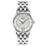 MIDO Baroncelli III Ladies Automatic Watch M007207110360 33mm, baltas ciferblatas su deimantų žymekliais, nerūdijančio plieno apyrankė