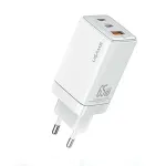 USAMS Sandru Series CC180TC02 GaN 65W USB-C įkroviklis (baltas) - 2xUSB-C + 1xUSB-A, PD3.0 ir QC3.0 greitas įkrovimas, EU ki&scaron;tukas