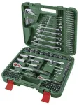 BOSCH POWERTOOLS 134 dalių &bdquo;pasidaryk pats&ldquo; įrankių rinkinys žaliame dėkle su rankiniais įrankiais, antgaliais, tvirtinimo detalėmis ir priedais