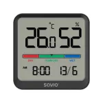 Savio CT-01/B belaidis patalpų temperatūros ir drėgnumo davikliukas, LCD, laikrodis, data, laikiklis su magnetu, juodas