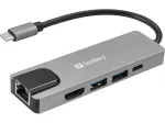 Sandberg 336-99 USB-C 5in1 Travel Dock Saver doking stotelė, 4K HDMI, Gigabit Ethernet RJ45, 2x USB 3.0, USB-C PD 100W, aliuminis