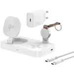 4smarts 540994 Trident Qi2 3 viename belaidė įkrovimo stotelė su Apple Watch įkrovikliu, 30 W maitinimo adapteris, suderinama su MagSafe, USB-C, greitas įkrovimas, balta