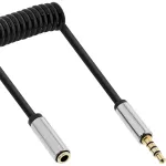 InLine Slim Audio spiralinis kabelis 3,5 mm ki&scaron;tukas / lizdas, 4 kontaktų, Stereo, 0,5 m