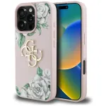 Guess Grained Roses Big 4G Logo Dėklas, skirta iPhone 16 Pro Max - Rožinė