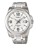 CASIO MTP-1314D-7A Vyri&scaron;kas analoginis laikrodis i&scaron; nerūdijančio plieno su sidabriniu ciferblatu 44,9 mm