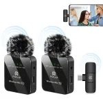 PULUZ PU648B 2x belaidis lavalier mikrofonas USB-C įrenginiams &ndash; 2,4 GHz, omnidirectional, Plug and Play