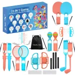 HURTEL Family Accessories Kit 23 in 1, skirta Nintendo Switch 2 &ndash; oranžinis ir mėlynas rinkinys