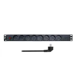 LogiLink PDU8C06 19 inch 1U 8 krypčių Schuko PDU su apsauga nuo vir&scaron;įtampių, 2x USB-C, apsauga nuo perkrovos, 2m kabelis, juoda/sidabrinė