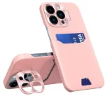 iLike Apple iPhone 14 Pro Max kortelių piniginės dėklas su stovu, odinis dėklas, rožinis