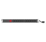 EXERTIS CONNECT 19 inch 1U stelažo PDU, 12 x IEC C13 lizdai, Schuko įėjimas, 2,5 m kabelis, aliuminis, juodas (808903)