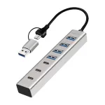 LogiLink USB 3.0 &scaron;akotuvas, 7 portų, 4x USB-A, 3x USB-C, aliumininis korpusas