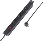 Sygonix SY-6736978 19 colių 1U stovo maitinimo juosta, 6 Schuko lizdai, 2 m kabelis, juoda
