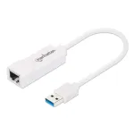 Manhattan USB-A Gigabit tinklo adapteris, baltas, 10/100/1000 Mbps, USB 3.0, Ethernet, RJ45, trejų metų garantija