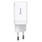 Baseus Super Si Pro greitasis įkroviklis USB + USB-C 30W (baltas)