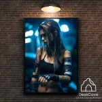 Plakatas &bdquo;Cyber Blue Girl&ldquo; &ndash; A2 (42 &times; 59 cm), su juodu rėmeliu ir tvirtinimu