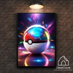 Plakatas &bdquo;Pokeball&ldquo; &ndash; A4 (21 &times; 30 cm), su juodu rėmeliu ir tvirtinimu