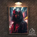 Plakatas &bdquo;Cyber Asian Woman Warrior&ldquo; &ndash; A1 (59 &times; 84 cm), su medžio spalvos rėmeliu ir tvirtinimu