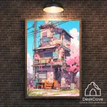 Plakatas &bdquo;Japoni&scaron;kas namas II&ldquo; &ndash; A4 (21 &times; 30 cm), su juodu rėmeliu ir tvirtinimu