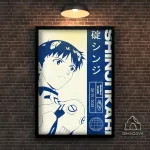 Plakatas &bdquo;Shinji Ikari&ldquo; &ndash; A2 (42 &times; 59 cm), su juodu rėmeliu ir tvirtinimu