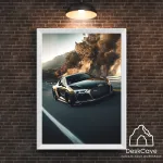 Plakatas &bdquo;AUDI R8&ldquo; &ndash; A3 (30 &times; 42 cm), su baltu rėmeliu ir tvirtinimu