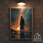 Plakatas &bdquo;Kritęs samurajus&ldquo; &ndash; A2 (42 &times; 59 cm), su medžio spalvos rėmeliu ir tvirtinimu