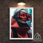 Plakatas &bdquo;Cyber Red Coated Woman&ldquo; &ndash; A3 (30 &times; 42 cm), su baltu rėmeliu ir tvirtinimu