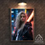 Plakatas &bdquo;Cyber Blonde Girl&ldquo; &ndash; A4 (21 &times; 30 cm), su medžio spalvos rėmeliu ir tvirtinimu