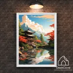 Plakatas &bdquo;Japonijos ežeras&ldquo; &ndash; A4 (21 &times; 30 cm), su baltu rėmeliu ir tvirtinimu