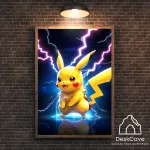 Plakatas &bdquo;Pokemon Pikachu&ldquo; &ndash; A2 (42 &times; 59 cm), su medžio spalvos rėmeliu ir tvirtinimu