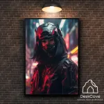 Plakatas &bdquo;Cyber Asian Woman Warrior&ldquo; &ndash; A2 (42 &times; 59 cm), su juodu rėmeliu ir tvirtinimu