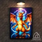 Plakatas &bdquo;Pokemon Charizard&ldquo; &ndash; A3 (30 &times; 42 cm), su juodu rėmeliu ir tvirtinimu