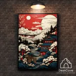 Plakatas &bdquo;Japonijos tapyba&ldquo; &ndash; A3 (30 &times; 42 cm), su medžio spalvos rėmeliu ir tvirtinimu