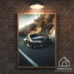 Plakatas &bdquo;AUDI R8&ldquo; &ndash; A3 (30 &times; 42 cm), su medžio spalvos rėmeliu ir tvirtinimu