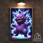 Plakatas &bdquo;Pokemon Gengar&ldquo; &ndash; A3 (30 &times; 42 cm), su medžio spalvos rėmeliu ir tvirtinimu