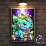 Plakatas &bdquo;Pokemon Bulbasaur&ldquo; &ndash; A1 (59 &times; 84 cm), su medžio spalvos rėmeliu ir tvirtinimu