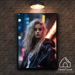 Plakatas &bdquo;Cyber Blonde Girl&ldquo; &ndash; A3 (30 &times; 42 cm), su juodu rėmeliu ir tvirtinimu
