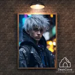 Plakatas &bdquo;Cyber White Haired Guy&ldquo; &ndash; A1 (59 &times; 84 cm), su medžio spalvos rėmeliu ir tvirtinimu