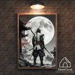 Plakatas &bdquo;Baltosios nakties samurajus&ldquo; &ndash; A4 (21 &times; 30 cm), su medžio spalvos rėmeliu ir tvirtinimu
