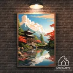 Plakatas &bdquo;Japonijos ežeras&ldquo; &ndash; A3 (30 &times; 42 cm), su medžio spalvos rėmeliu ir tvirtinimu
