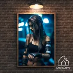 Plakatas &bdquo;Cyber Blue Girl&ldquo; &ndash; A4 (21 &times; 30 cm), su medžio spalvos rėmeliu ir tvirtinimu