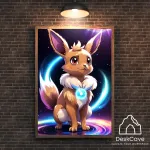 Plakatas &bdquo;Pokemon Eevee&ldquo; &ndash; A3 (30 &times; 42 cm), su medžio spalvos rėmeliu ir tvirtinimu