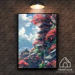 Plakatas &bdquo;Japoni&scaron;kas namas&ldquo; &ndash; A2 (42 &times; 59 cm), su medžio spalvos rėmeliu ir tvirtinimu