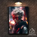 Plakatas &bdquo;Cyber White Haired Boy&ldquo; &ndash; A2 (42 &times; 59 cm), su juodu rėmeliu ir tvirtinimu