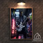 Plakatas &bdquo;Cyber Man with Guitar&ldquo; &ndash; A2 (42 &times; 59 cm), su medžio spalvos rėmeliu ir tvirtinimu
