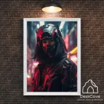 Plakatas &bdquo;Cyber Asian Woman Warrior&ldquo; &ndash; A1 (59 &times; 84 cm), su baltu rėmeliu ir tvirtinimu
