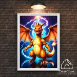 Plakatas &bdquo;Pokemon Charizard&ldquo; &ndash; A4 (21 &times; 30 cm), su baltu rėmeliu ir tvirtinimu