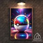 Plakatas &bdquo;Pokeball&ldquo; &ndash; A3 (30 &times; 42 cm), su medžio spalvos rėmeliu ir tvirtinimu