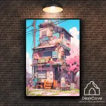 Plakatas &bdquo;Japoni&scaron;kas namas II&ldquo; &ndash; A2 (42 &times; 59 cm), su medžio spalvos rėmeliu ir tvirtinimu