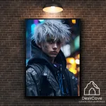 Plakatas &bdquo;Cyber White Haired Guy&ldquo; &ndash; A3 (30 &times; 42 cm), su juodu rėmeliu ir tvirtinimu
